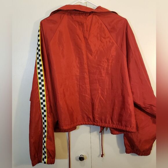 Forever 21 Plus 3X Red Cropped Windbreaker Jacket Racing Stripe Moto Y2K Street - Picture 4 of 8